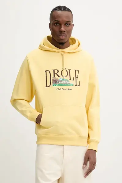 Bavlněná mikina Drôle de Monsieur Le Hoodie Tennis Court pánská, žlutá barva, s kapucí, s aplikací, G-HO176-CO127-LYL