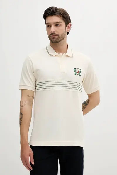 Bavlněné polo tričko Lacoste béžová barva, s aplikací, PH0037