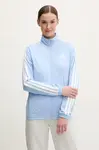 Mikina adidas W 3S TT TRIC dámská, modrá barva, s aplikací, JD4518