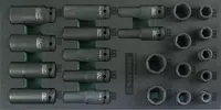 Modul pěnový - hlavice úderové 1/2", 10 - 24 mm, 6hranné, 22 ks - JONNESWAY S03A4122KV