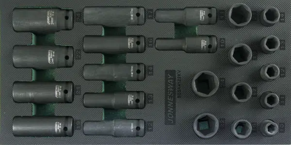 Modul pěnový - hlavice úderové 1/2", 10 - 24 mm, 6hranné, 22 ks - JONNESWAY S03A4122KV