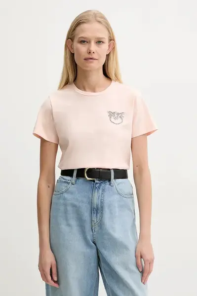 Bavlněné tričko Pinko béžová barva, 103320 A2G7