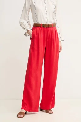 Kalhoty Pepe Jeans GOA dámské, červená barva, široké, high waist, PL211834