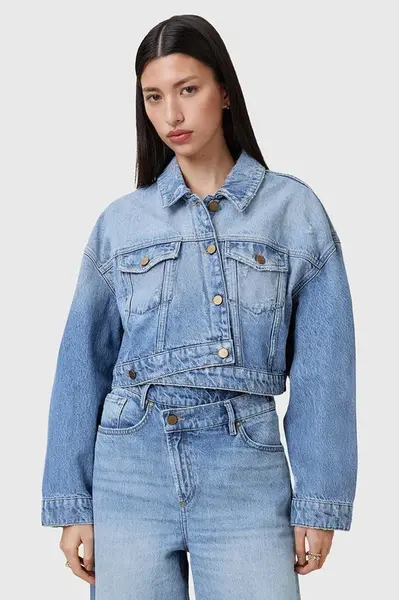 Džínová bunda AllSaints AKI CROSSOVER modrá barva, přechodná, W007OC