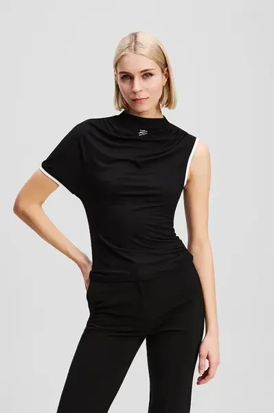 Tričko Karl Lagerfeld dámské, černá barva, s pologolfem, A3W17006