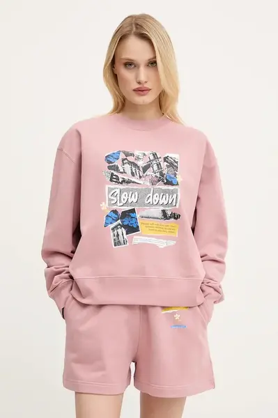 Bavlněná mikina Moschino Jeans dámská, růžová barva, s potiskem, 1706 3228