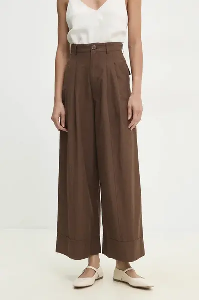 Bavlněné kalhoty Answear.LAB dámské, hnědá barva, široké, high waist