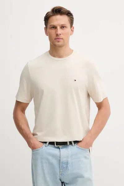 Bavlněné tričko Tommy Hilfiger béžová barva, MW0MW39995