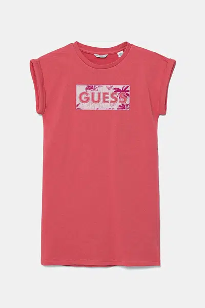 Dětské bavlněné šaty Guess růžová barva, mini, K5GK18 KAUG0