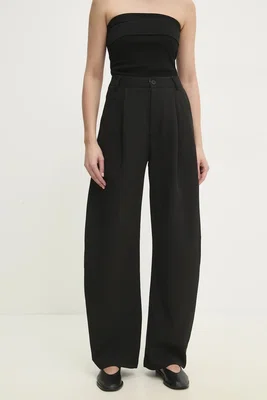 Kalhoty Answear.LAB dámské, černá barva, široké, high waist