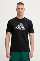 Bavlněné tričko adidas pánské, černá barva, s potiskem, JM6381