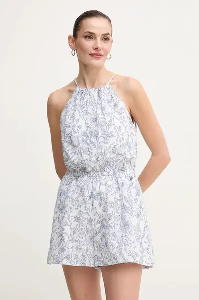 Plátěný overal Pepe Jeans DENIA bílá barva, s kulatým výstřihem, PL230523