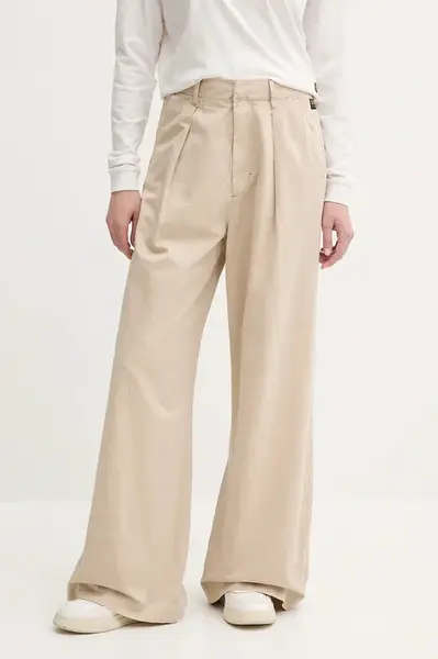 Kalhoty s příměsí lnu G-Star dámské, béžová barva, široké, high waist, D26435-D910