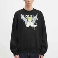 Bavlněná mikina Marcelo Burlon County Angel Boxy Crewneck Black Multico pánská, černá barva, s potiskem, CMBA09CS25FLE0011084