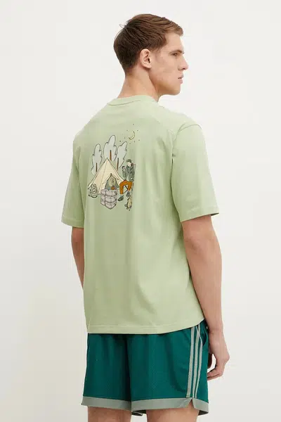 Bavlněné tričko adidas zelená barva, s potiskem, JJ3970