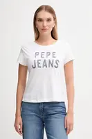 Bavlněné tričko Pepe Jeans dámské, bílá barva, PL5000045