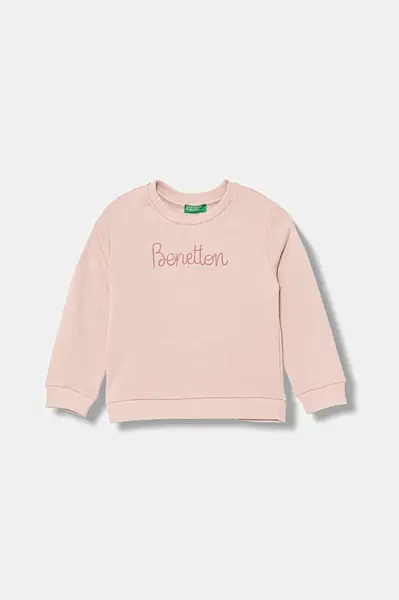 Bavlněná mikina United Colors of Benetton růžová barva, s potiskem, 3J70G10JR