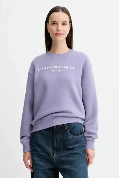 Mikina Tommy Hilfiger dámská, modrá barva, s potiskem, WW0WW39791