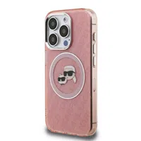 Zadní kryt Karl Lagerfeld IML K&CH Heads Repeated Logo MagSafe pro Apple iPhone 15 Pro, růžová