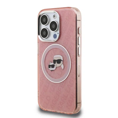 Zadní kryt Karl Lagerfeld IML K&CH Heads Repeated Logo MagSafe pro Apple iPhone 15 Pro, růžová