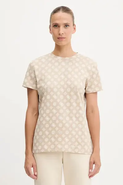 Bavlněné tričko Guess PEONY dámské, béžová barva, V5YI04 I3Z14