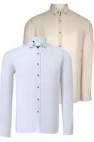 DOUBLE SET G721 DEWBERRY MEN'S SHIRT-WHITE-BEIGE