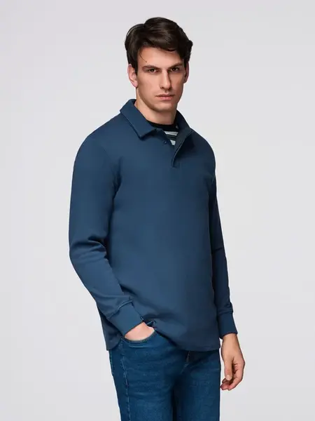 Ombre Men's structured knit polo collar sweatshirt - dark blue