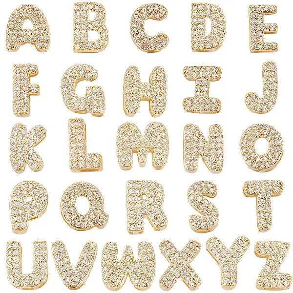 26Pcs 26 Styles Brass Micro Pave Clear Cubic Zirconia Charms