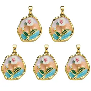5Pcs Brass Enamel Pendants