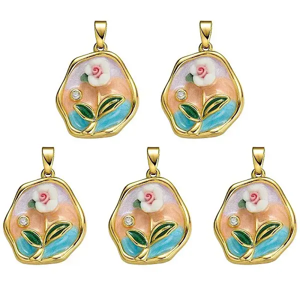 5Pcs Brass Enamel Pendants