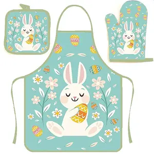 Easter Theme Polyester Sleeveless Apron and Gloves