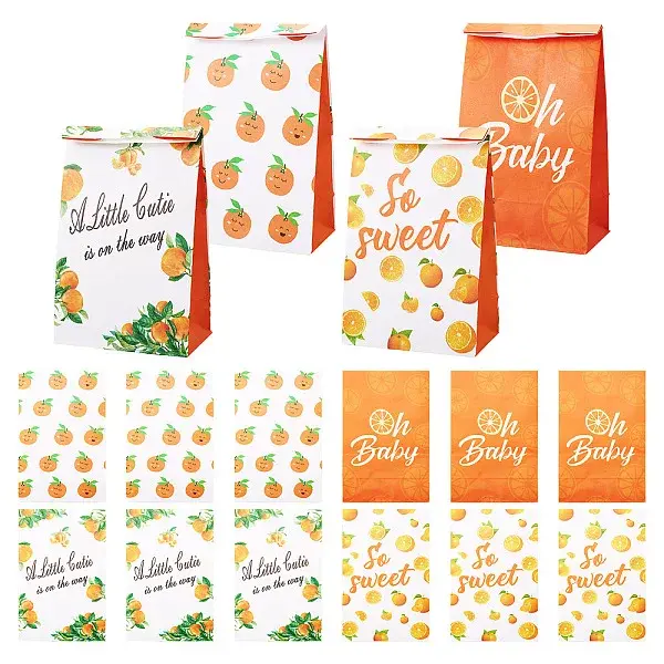 12Pcs 4 Styles Fruit Printed Rectangle Paper Gift Candy Bags for Birthday