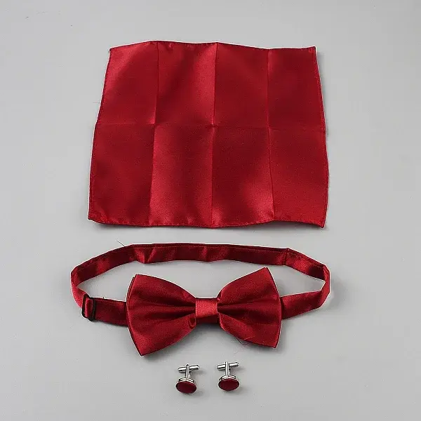 Polyester Pocket Towel Accessories & Bowknot Ties & Iron Cuffinks Sets