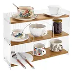 3-Tier Clear Acrylic & Bamboo Tiered Organizer Stands for Cups