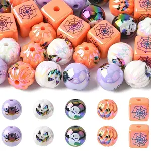 20Pcs 5 Styles Halloween UV Plating Acrylic Beads