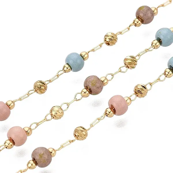 Handmade Brass & Glass Beaded Link Chains