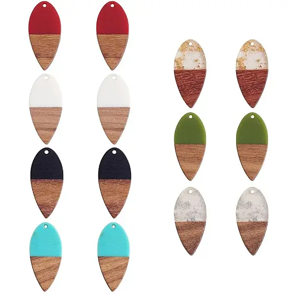 14Pcs 7 Styles Opaque Resin & Transparent Foil Resin Pendants