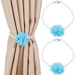 2Pcs Polyester Flower & Glass Pearl Curtain Tiebacks Clips