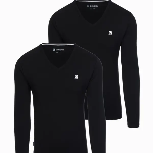 Ombre Set of 2x men's SLIM FIT longsleeve with V neckline and logo