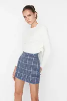 Mini tkaná sukně z indigové kostkované tvídové tkaniny Trendyol