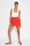Trendyol Red Lace-Up and Eyelet Detail Woven Shorts Skirt