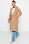 Trendyol Beige Oversize široký střih dlouhý vlněný kabát