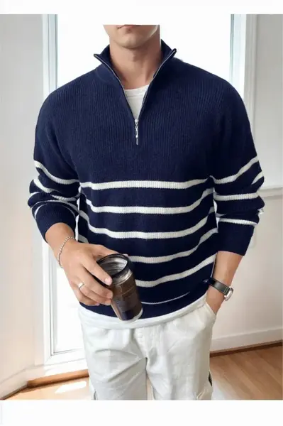 71766 Dewberry Zippered Knit Mens Sweater-NAVY