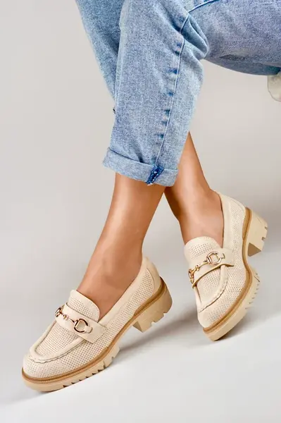 primohurt Ažurové béžové polobotky s jemným zdobením