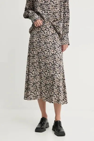 Sukně Bruuns Bazaar černá barva, midi, áčková, BBW4311