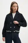Bunda s příměsí vlny Pepe Jeans BIMBA tmavomodrá barva, přechodná, oversize, PL402475