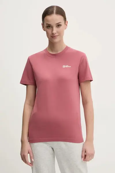 Bavlněné tričko Jack Wolfskin růžová barva