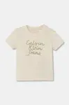 Dětské bavlněné tričko Calvin Klein Jeans béžová barva, s potiskem, IN0IN00261