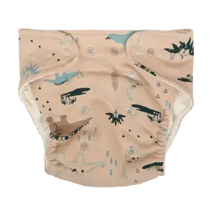 Mamatti Látková plenka EKO sada - kalhotky + 2 x plenka, Dinosaurus, krémová