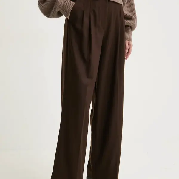 Kalhoty BA&SH dámské, hnědá barva, široké, high waist, 1H24BEDW